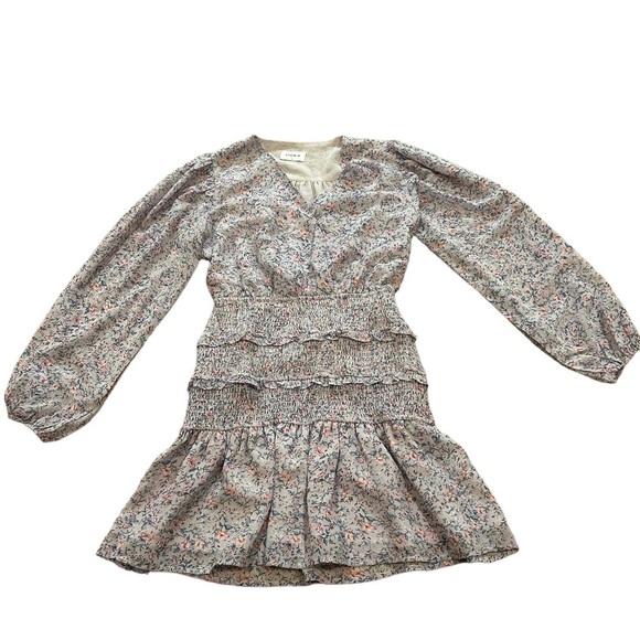 Storia purple floral long sleeve, smocked mini dress - Picture 2 of 6